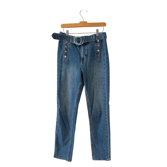 Paige Sarah Slim Exposed Button Belted Straight Leg Denim Jeans 28 - Picture 2 of 9